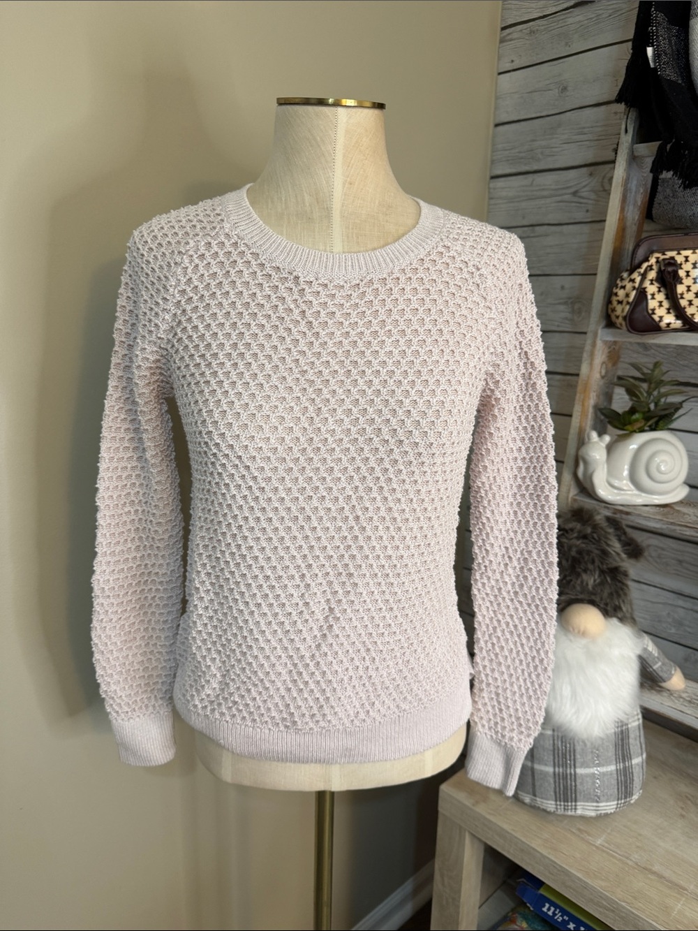 LOFT Women's Light Pink Textured Crewneck Sweater